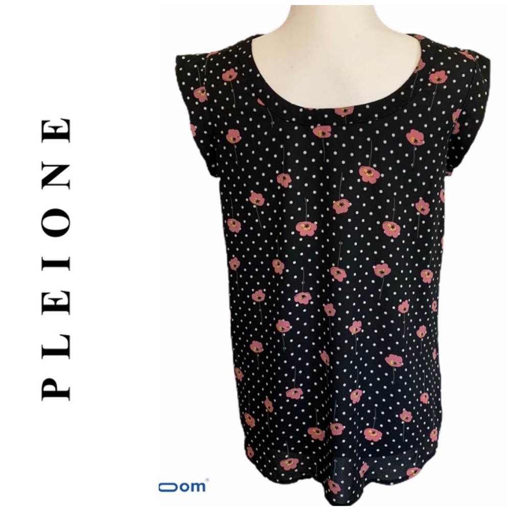 Pleione (Anthropologie) polka dot/floral top - xs